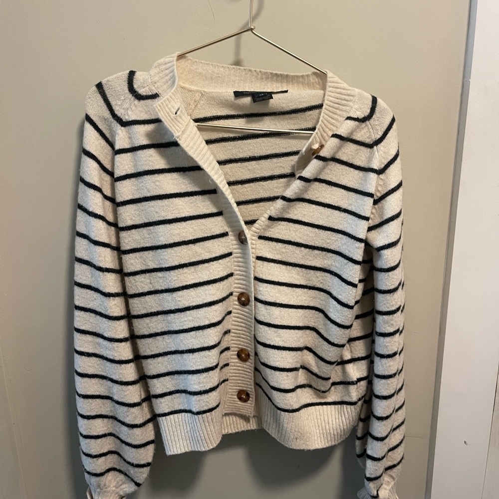 French Connection Cream and Black Striped Cardigan